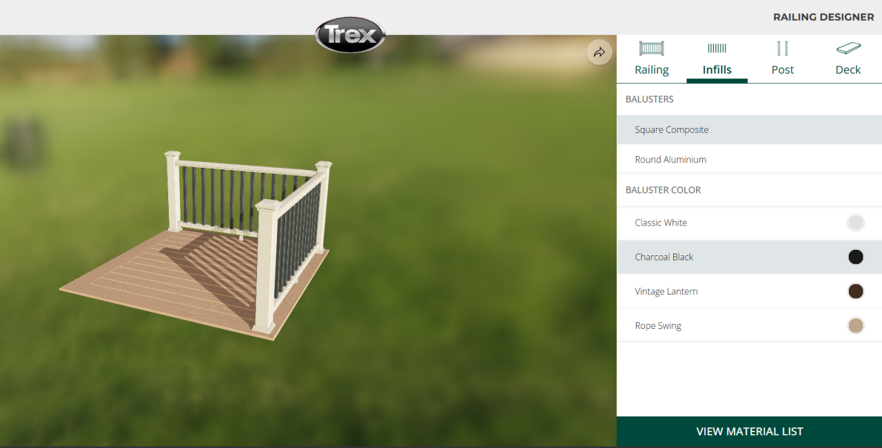 A picture of the new Trex Railing Designer tool on Trex.com